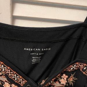 American Eagle black floral embroidered Tank